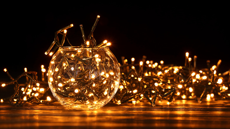 string lights in vase