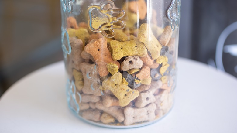 dog treats in glass container