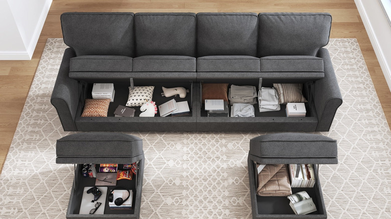 Couch and ottomans with storage space