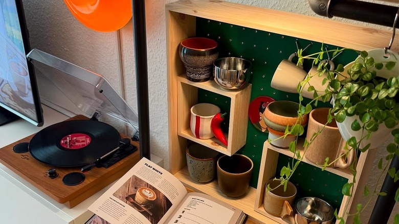 IKEA shelf turned into a coffee mug storing solution