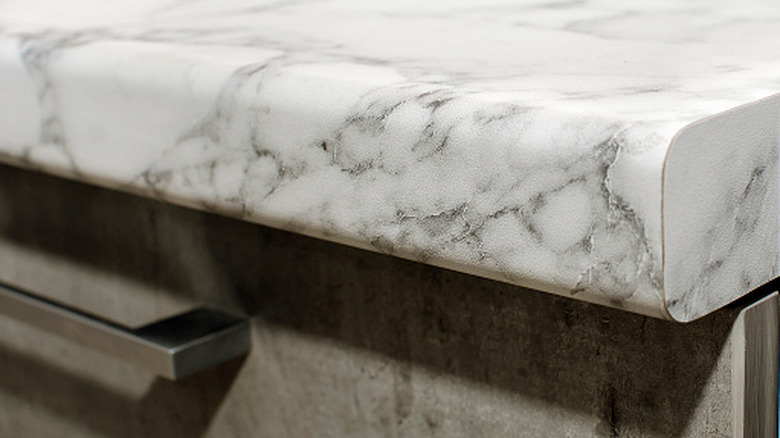 Close-up of a laminate countertop with rounded edges