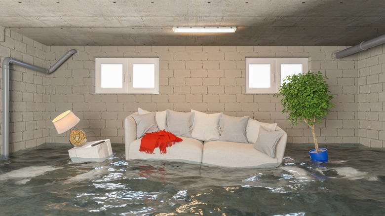 items floating in flooded basement