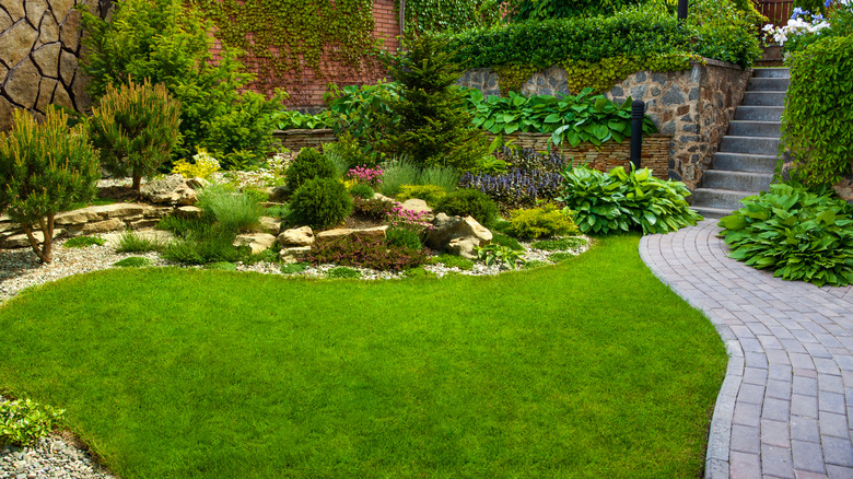 complex garden landscape and hardscape