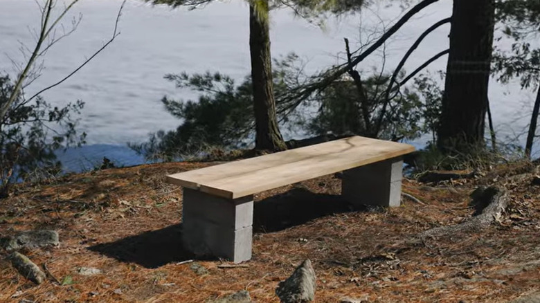 final look of bench concrete block bench design