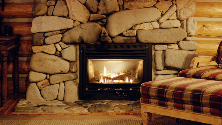 log cabin fireplace