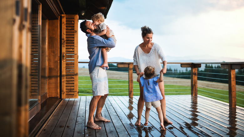 Family outside on patio