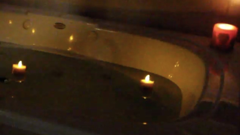 Candles floating on pool noodles