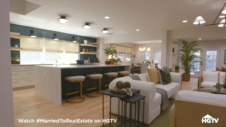 Waterfall island with cabinets