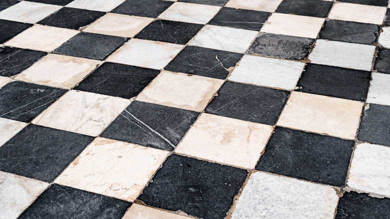 Tile floor with scuffs