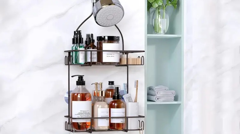 two-tier overhead shower caddy