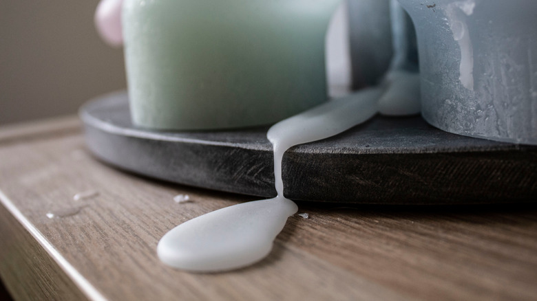 melted wax on counter