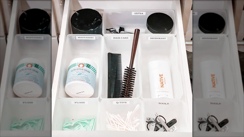 drawer with clear plastic organizers