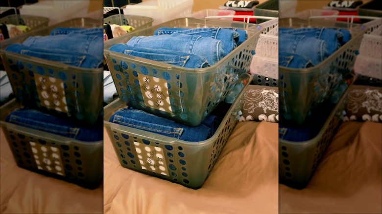 jeans in dollar tree plastic bins
