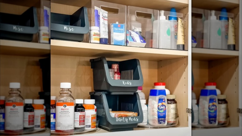 medicine cabinet with stacked organizers