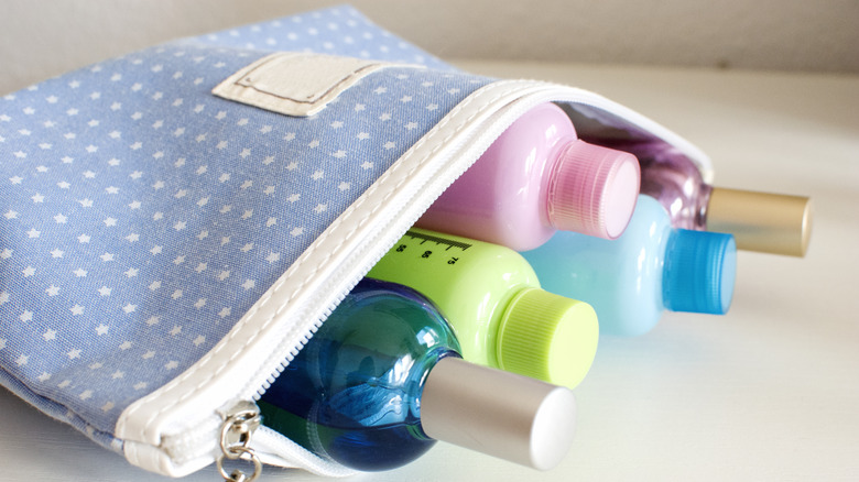 toiletries in travel case