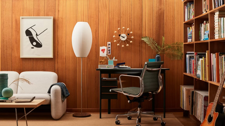 Home office space with bubble floor lamp