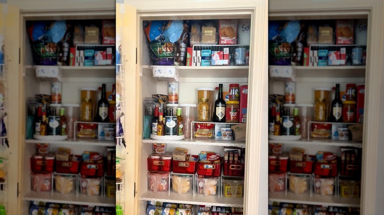 Home pantry organized with dollar tree storage solutions.