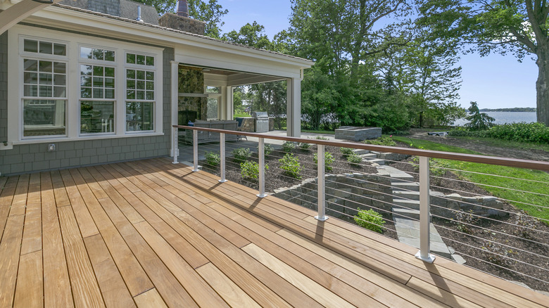 white and wire deck railing