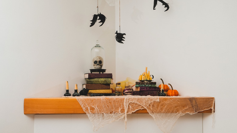 Open shelf Halloween decorations
