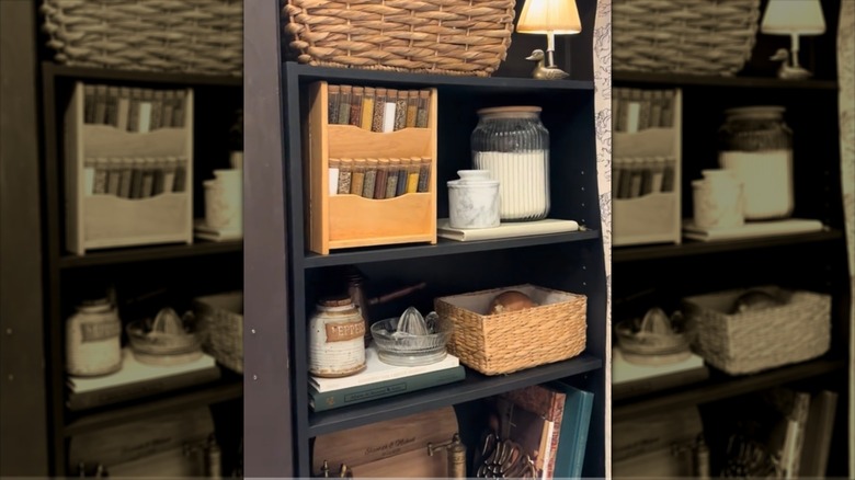 A letter-organizer-turned-spice rack on a shelf