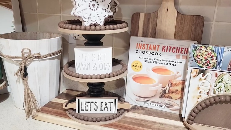 DIY tier display made from Dollar Tree beaded trays