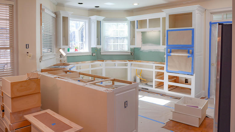 remodeling of kitchen cabinets ready for countertops