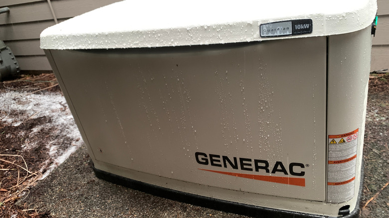 Generac generator outside on concrete slab