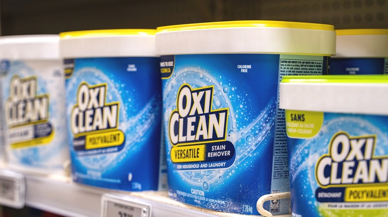 Containers of Oxiclean on a store shelf