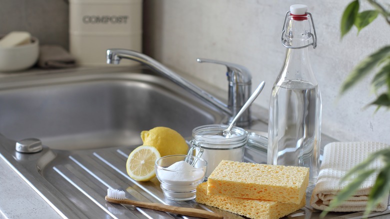 vinegar and lemon on sink
