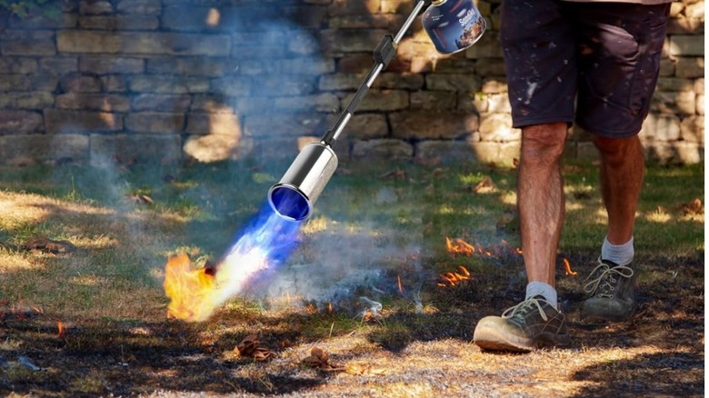 Man using the Sondiko propane torch weed buner