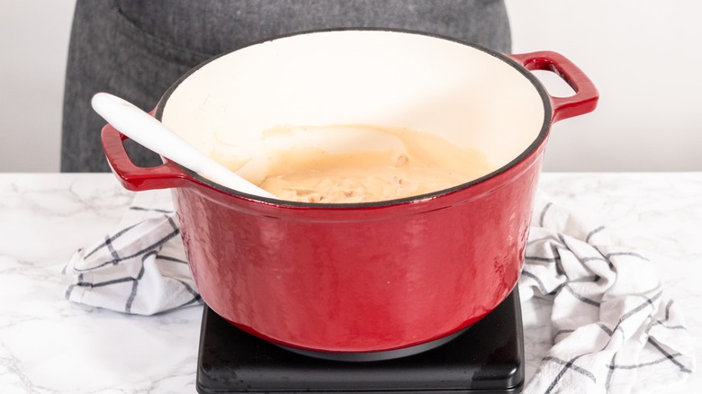 Dirty red Dutch oven