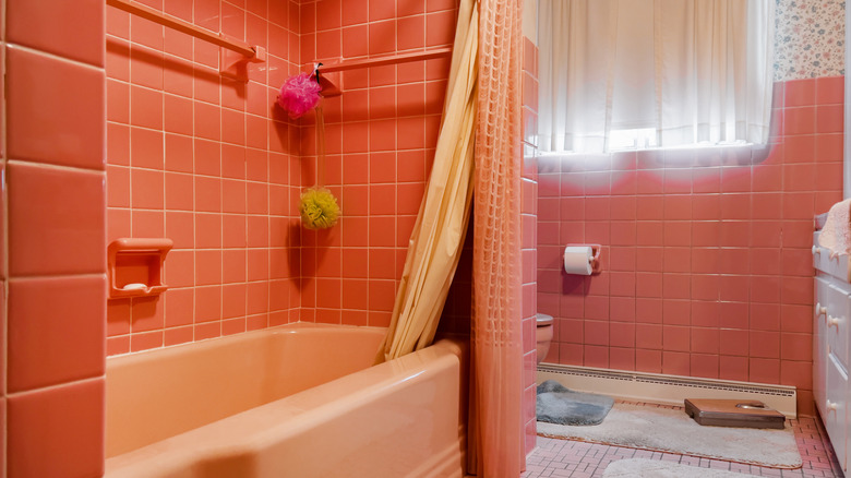 A colorful and retro bathroom