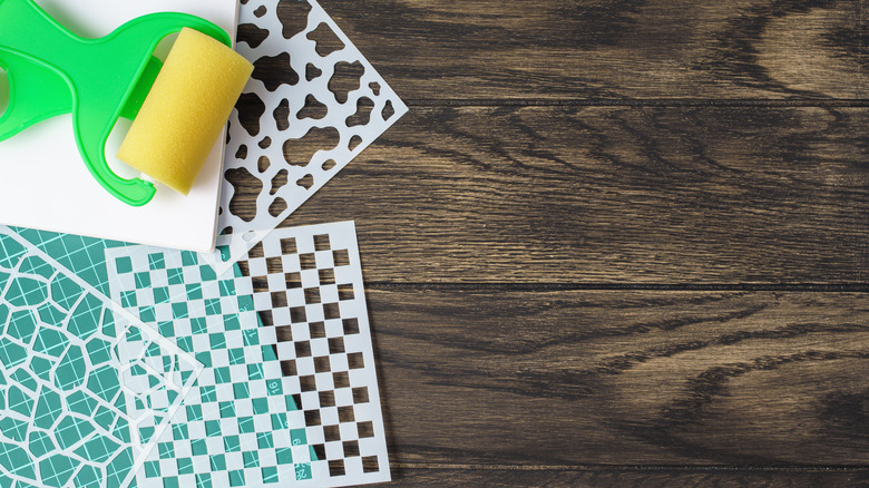 Stencil sets with a foam application roller
