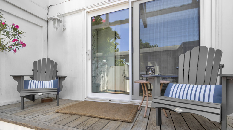 white sliding glass door patio