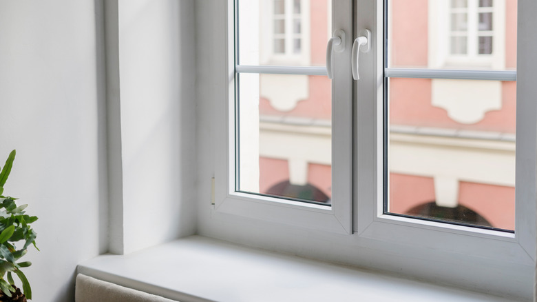 An empty white windowsill