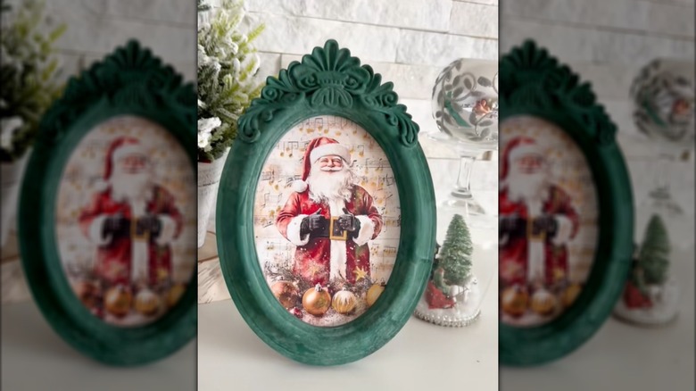 A thrifted frame with a faux velvet finish made using baking soda