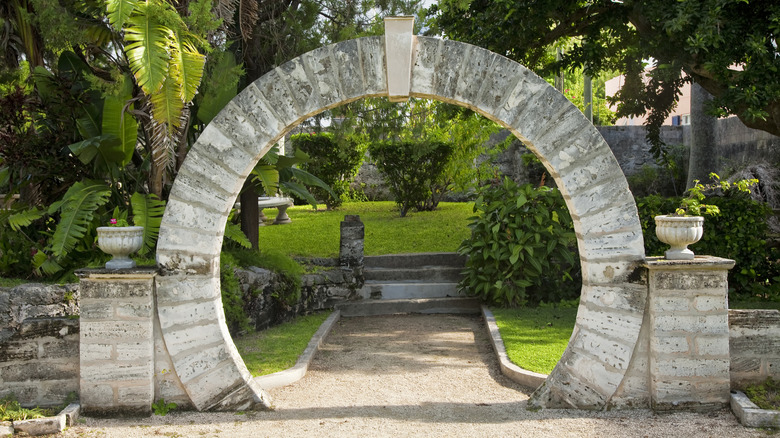 A moongate in a park-like setting