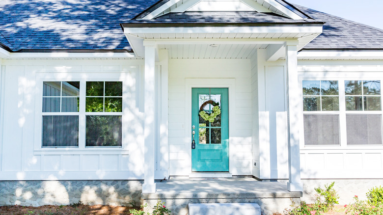 White house teal front door