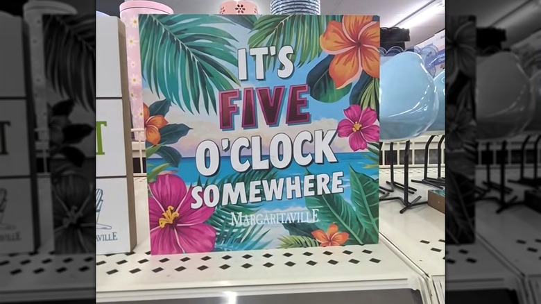 The Hibiscus Flower Word Block Décor from Dollar General that says it's five o'clock somewhere