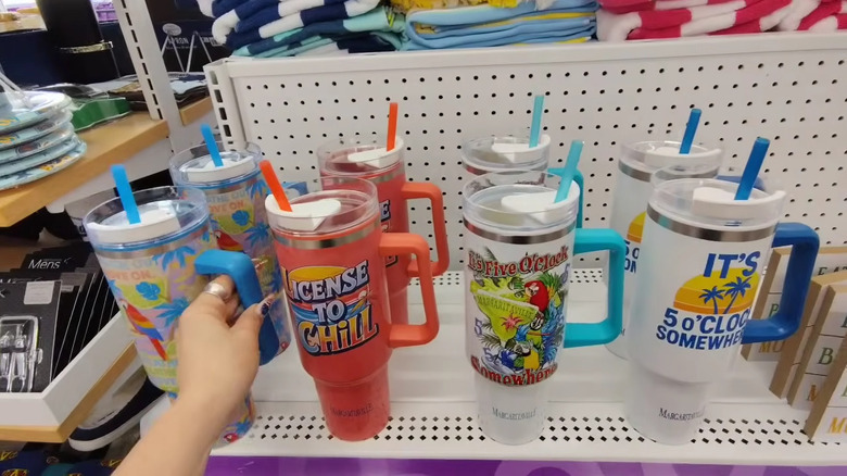 The fun collection of stainless insulated tumblers from Dollar General featuring Margaritaville sayings