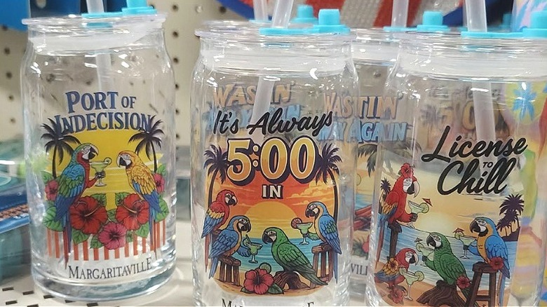 The Port of Indecision Printed Glass Cup with Lid & Straw from the Dollar General Margaritaville collection