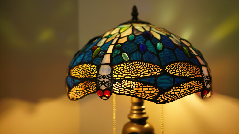 A traditional stained glass lampshade