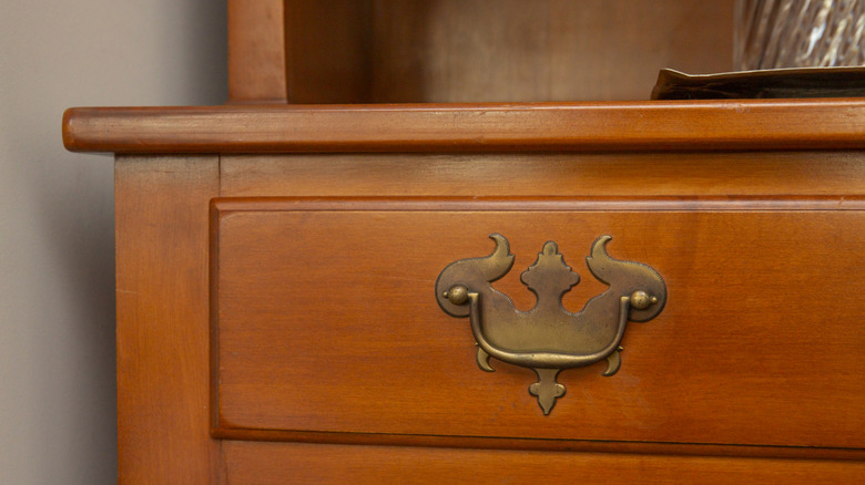 closeup of large wood hutch
