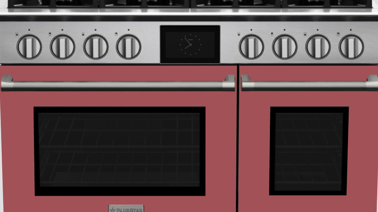 A BlueStar antique pink range oven.