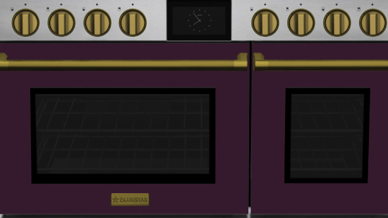 A BlueStar purple violet range oven.