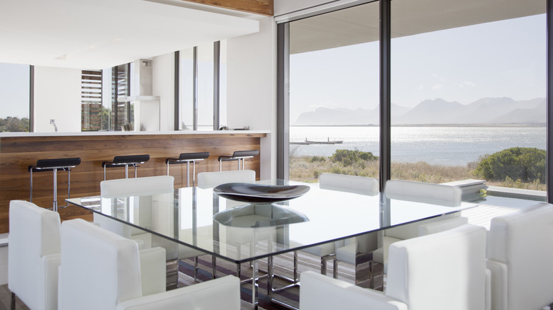 Glass table in modern room
