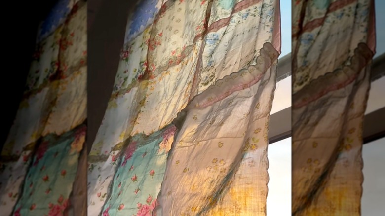 Curtains made from thrift store handkerchiefs.