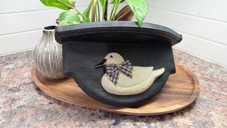 1980s wooden goose kitchen shelf