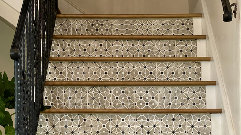 Decorative tiles on a modern staircase