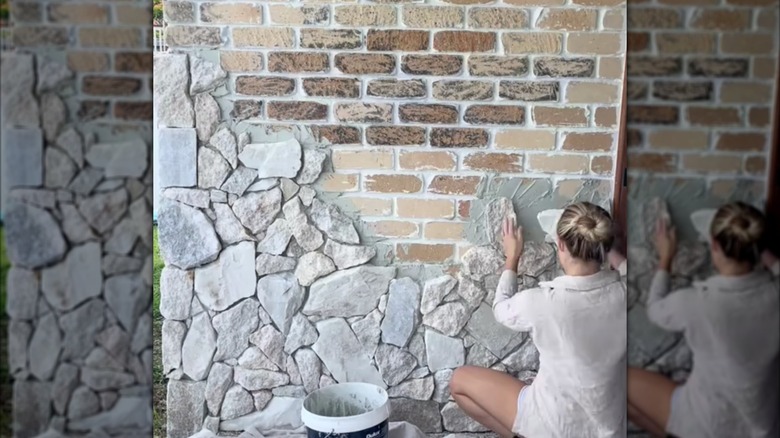 TikTok creator stone cladding her brick house